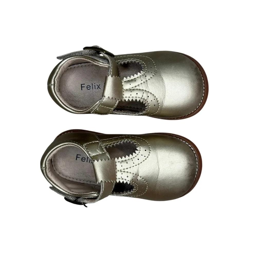 Felix & Flora Gold Metallic Mary Jane T-Strap Shoes Toddler Girls Size 5W 13.5CM